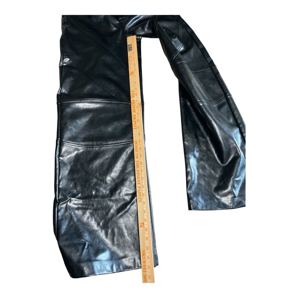 Zara W Black Faux Leather Wide Leg Cut Out Pockets Small Pants Biker Core Rocker - Picture 7 of 12